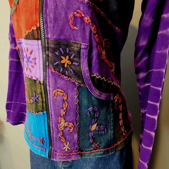 Y2K Patchwork Embroidered Daydream Jacket Hoodie Greater Good New Size Small - Picture 13 of 13